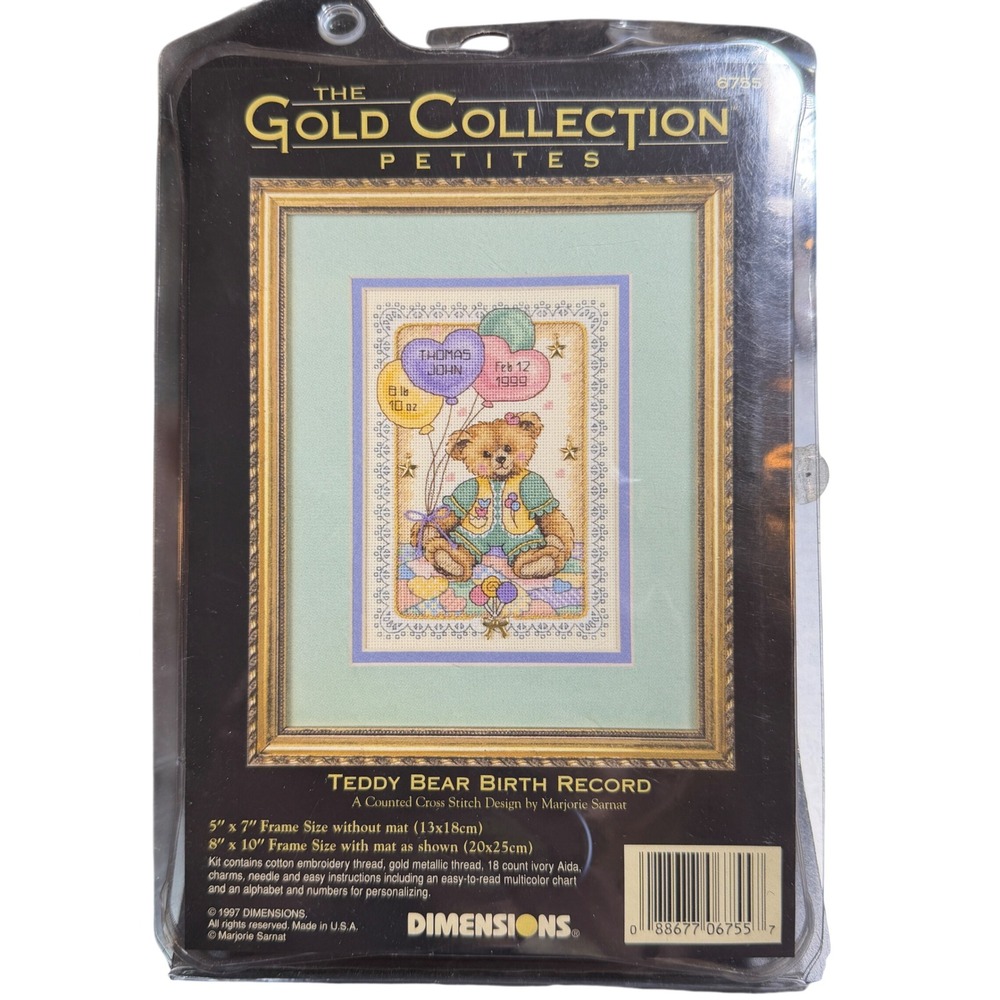 Dimensions Gold Cross‎ Stitch Kit 5x7 Teddy Bear Baby Shower Birth Gift 6755 New